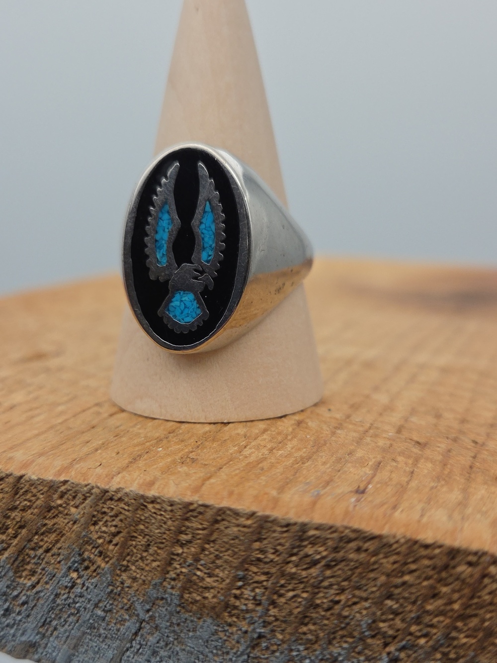 Vintage Native American Turquoise‎ Onyx Eagle Ring Men's 13 - Picture 11 of 11